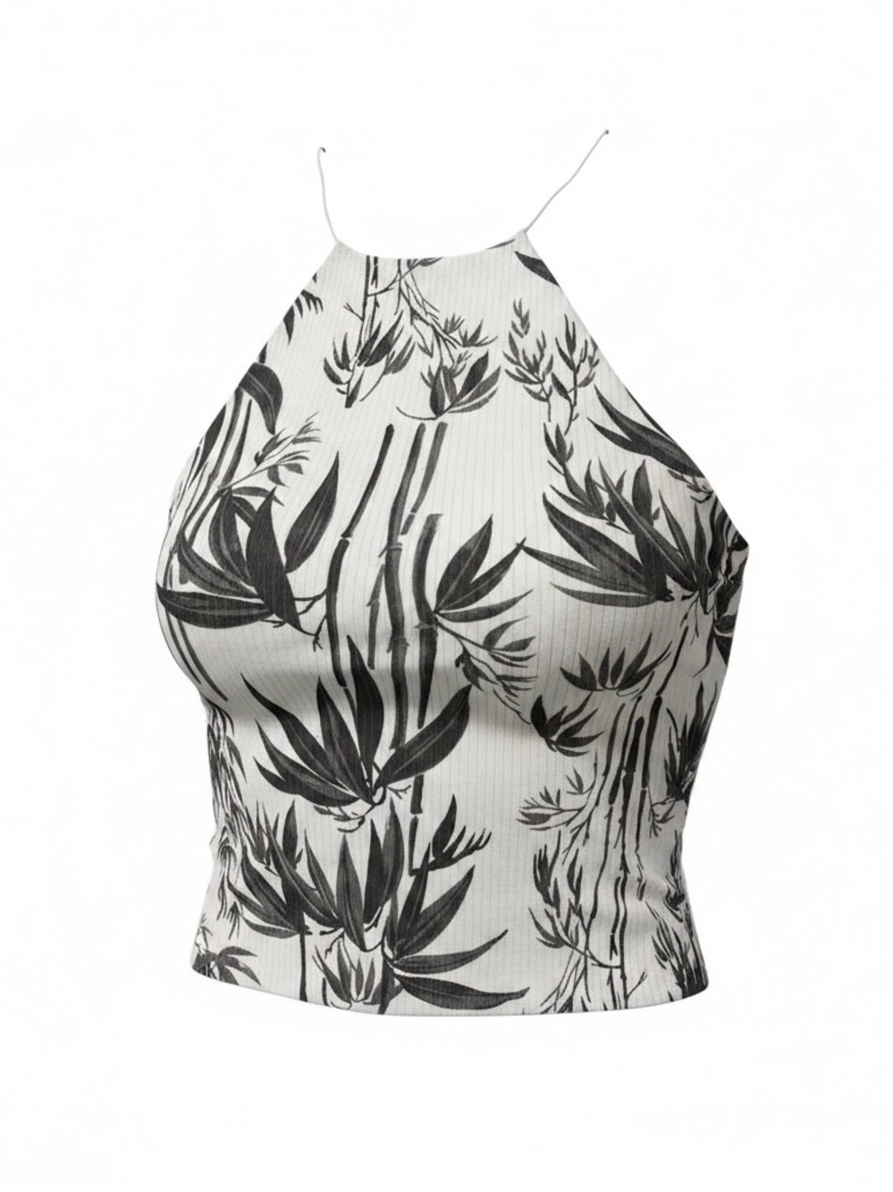 Me to We Black & White Botanical High-Neck Crop Camisole‎